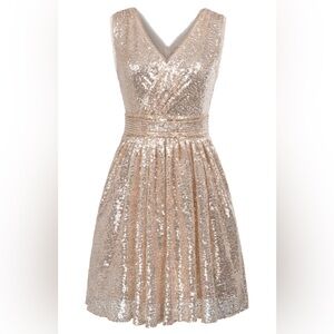 KATE KASIN | NWT Elegant Sequin V-Neck Dress Rose Gold size 6